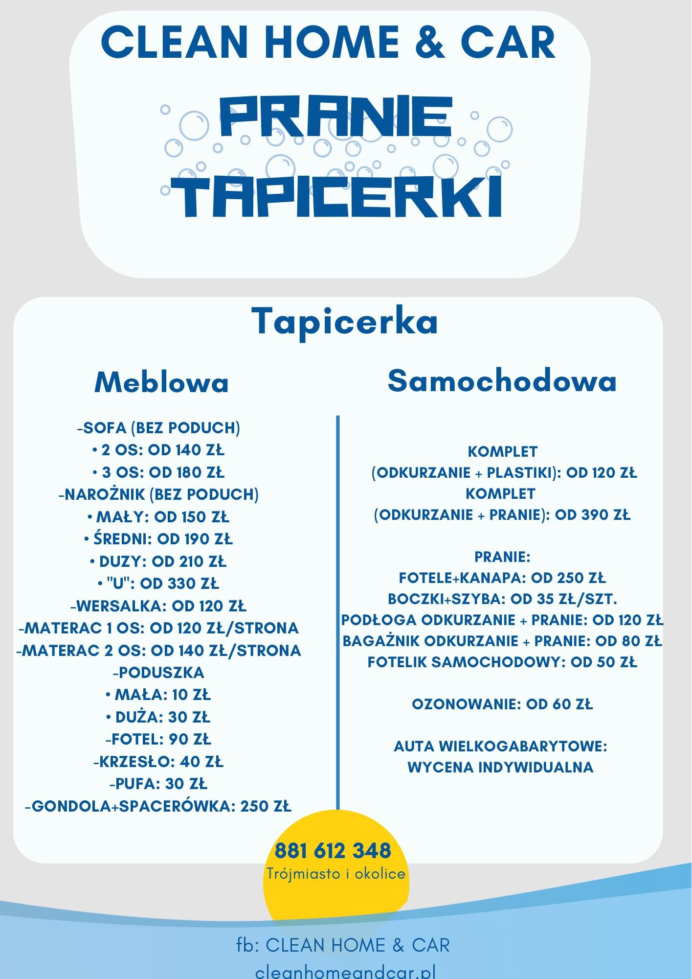 Cennik standardowy tapicerka